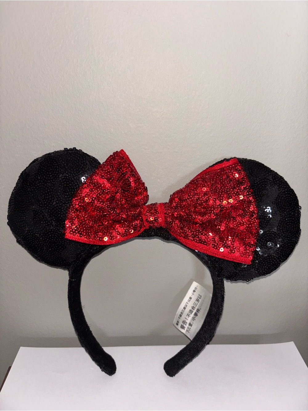 Disney Minnie Mouse Black Sequin Ear Headband with Red Sequin Bow